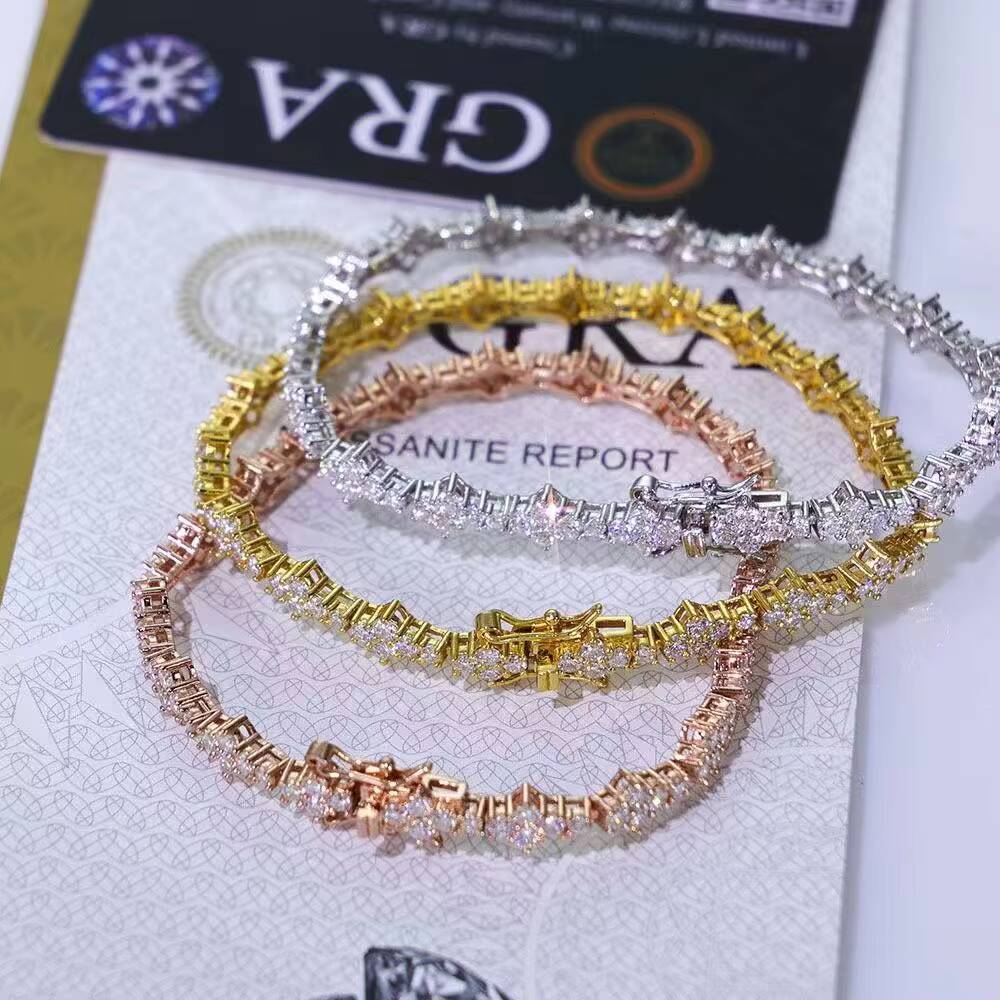 Luxurious Moissanite Jewelry 925 Sterling Silver Gift Tennis Bracelet Flower Design Rhodium Plated Personalized Customization