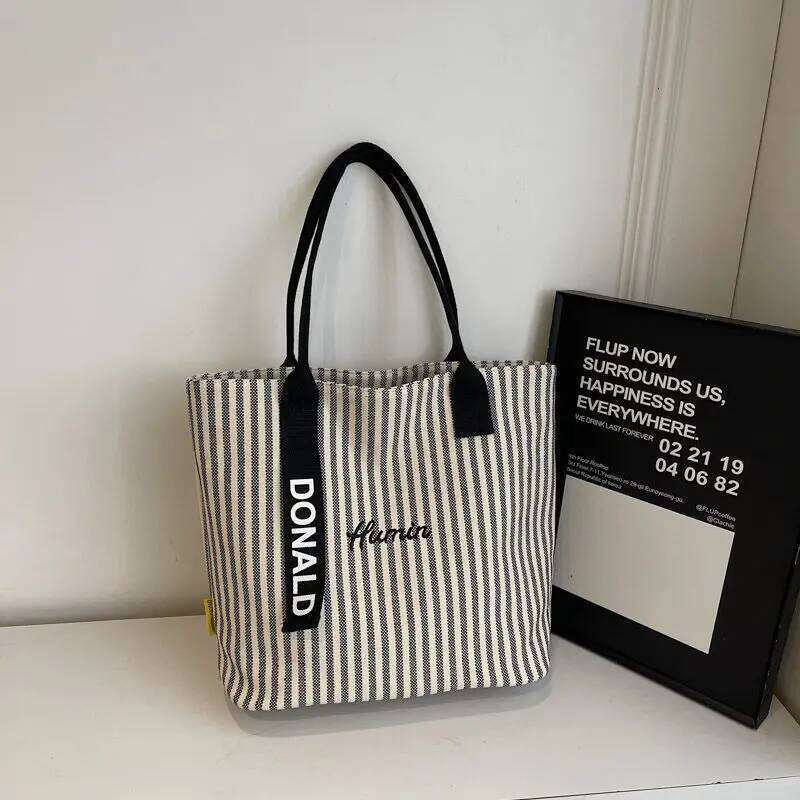 Large-capacity Canvas - New Women's Style Multi-purpose Striped Shoulder for School, Commuting, Handbag Tote Bag XJ260306