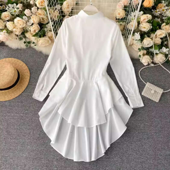 2026 uniquely designed A12 crossover women's shirt with irregular pleated hem and tailcoat style, fashionable multifunctional long sleeved top