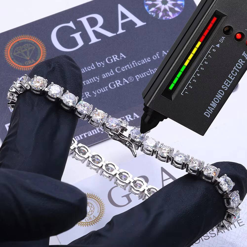 NUOYA Fine Jewelry VVS Moissanite Tennis Chain Womens 6mm 925 Sterling Silver Iced Out Diamond Tennis Chain Necklace for Gift