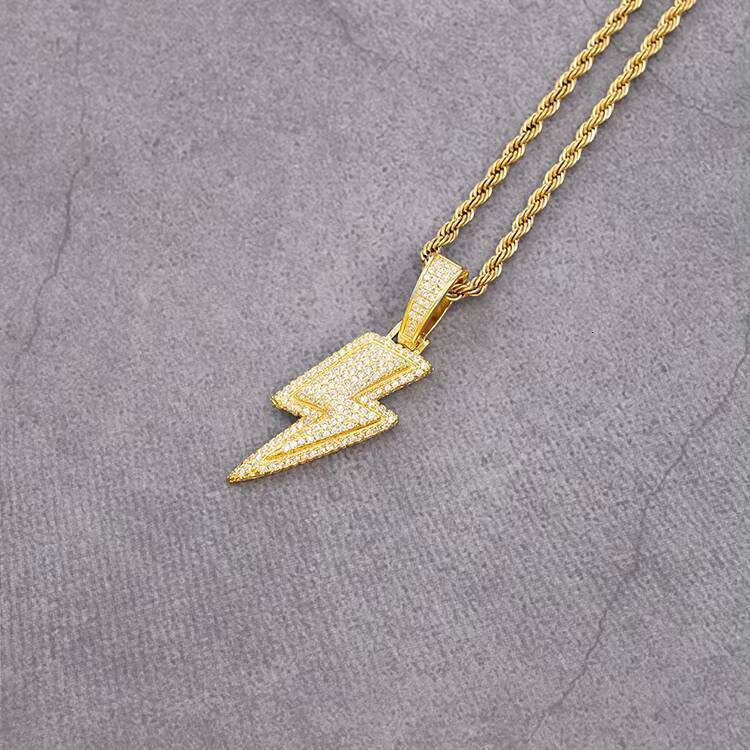 Yu Ying Lightning Pendant Yellow Gold Plated Solid Silver VVS Moissanite Diamond Pendant for Hiphop Mens