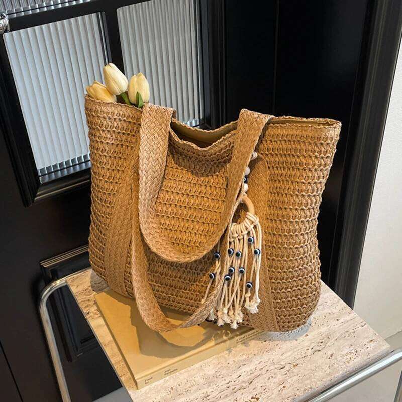 Summer Straw Woven Tote High Capacity Portable Shoulder Bag for Beach Tourism And Vacation Popular New Trend XJ260306