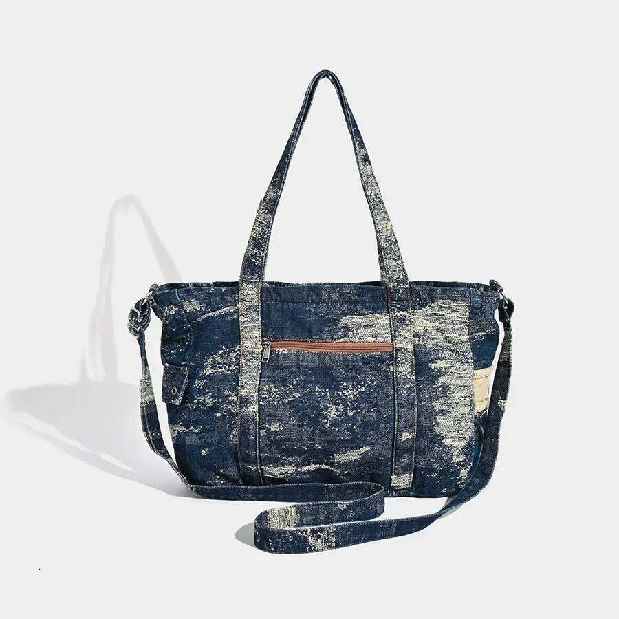 Washed Denim Women Handbag Luxury Rivet Designer Shoulder Crossbody for Female Large Capacity Shopper Bag big totes XJ260306