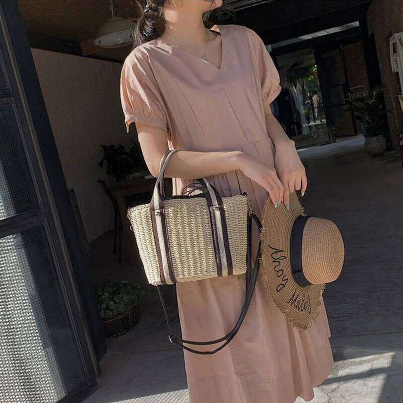 Summer Handmade Woven Bags for Women, Straw Beach Rattan Knitted Handbags Totes Bohemia Ladies Basket Crossbody Shoulder Bag XJ260306