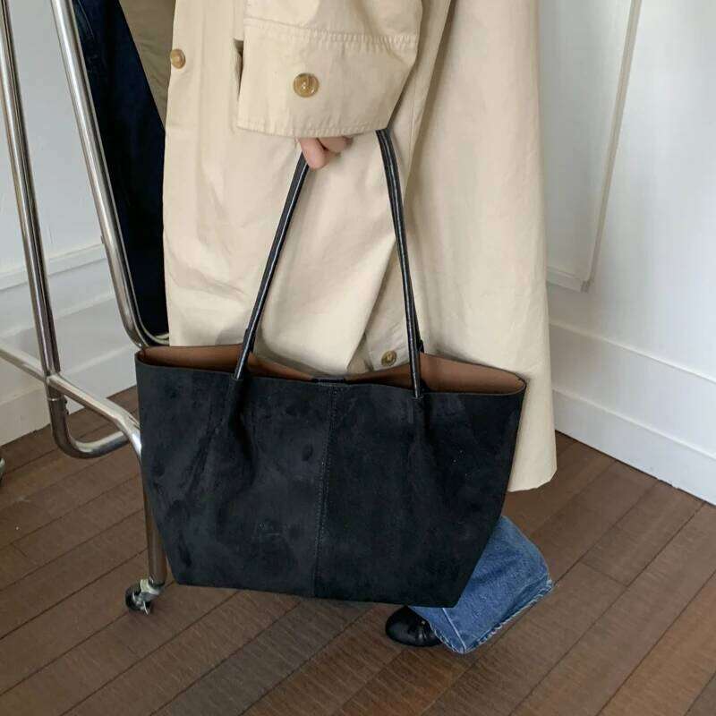 LEFTSIDE Women Faux Suede Shoulder 2025 Winter Retro Soft Tote Bag Luxury Designer Trend Female High Capacity Handbags XJ260306
