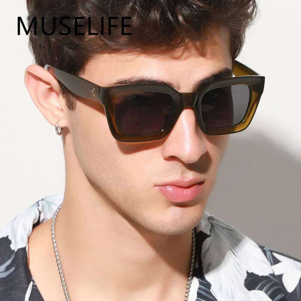 MUSELIFE 2025 New Square Cat Eye MEN Sunglasses Vintage Design Sun Glasses For Male Eyewear UV400 Z260306