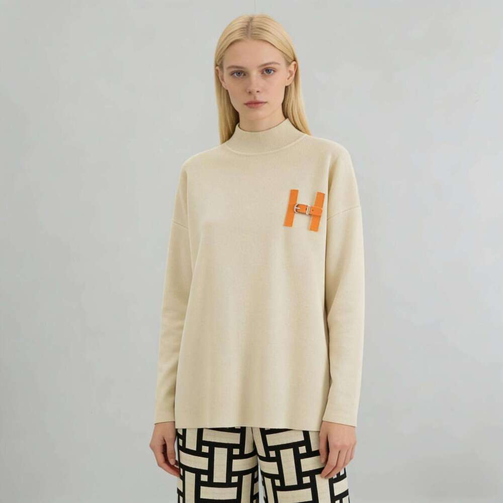 Women Autumn Fashion Color Collision Two-Piece Set O-Neck Loose Sleeved Split Top And High Waist Wide Leg Pants Outfit Luanyun Luanyun