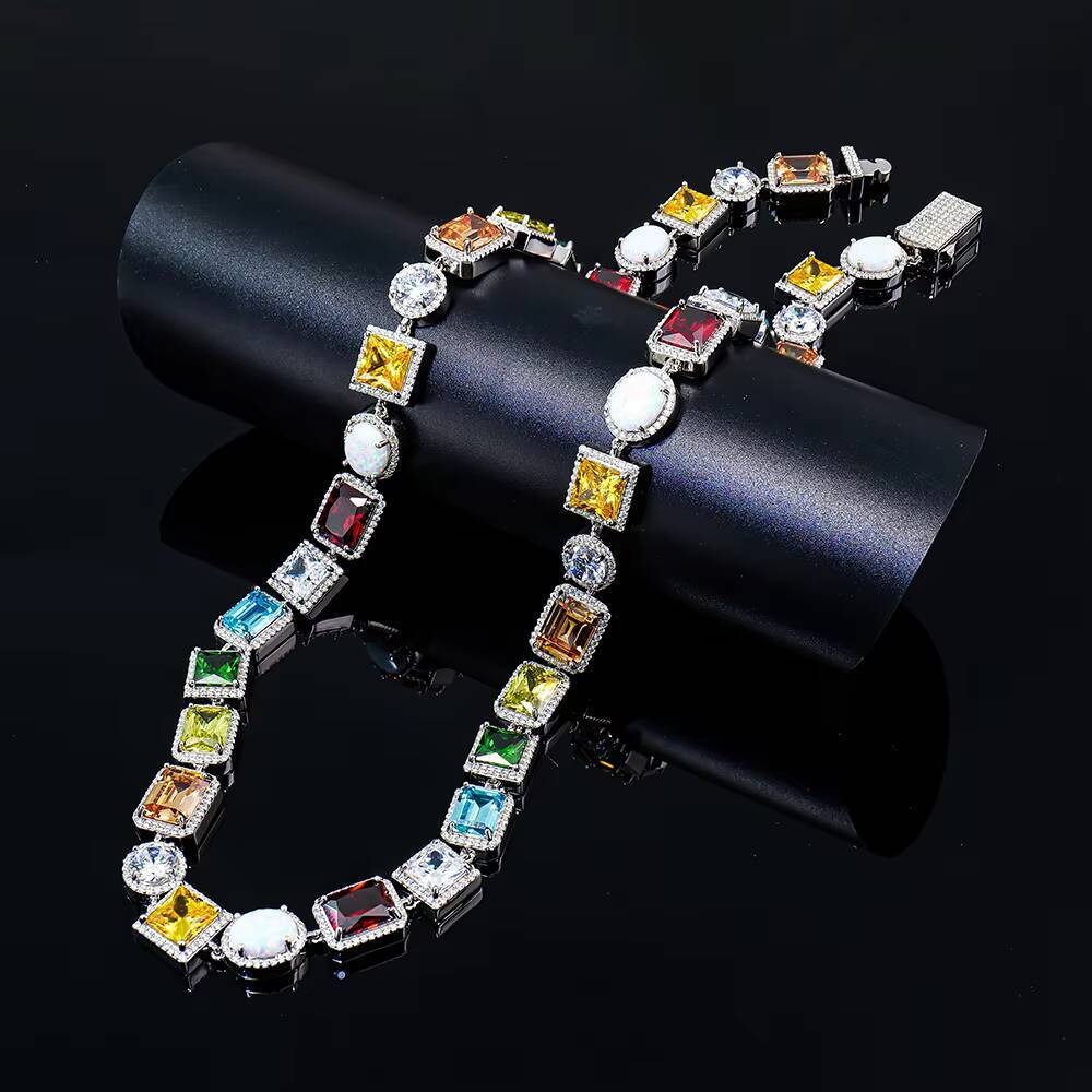 Custom Personalized High Gemstone Fashion Jewelry 925 Sterling Silver Zircon Color Tennis Chain Necklace for Women