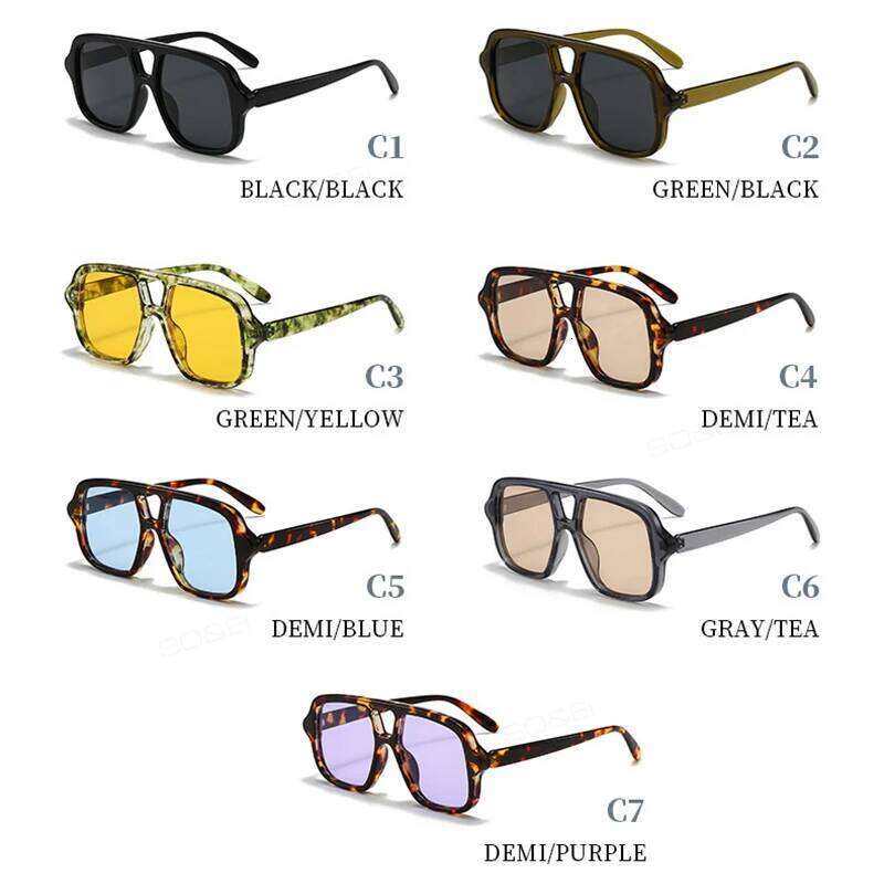 SO&EI Ins Popular Fashion Double Bridges Square Sunglasses Vintage Punk Yellow Blue Shades UV400 Men Trending Sun Glasses Z260306