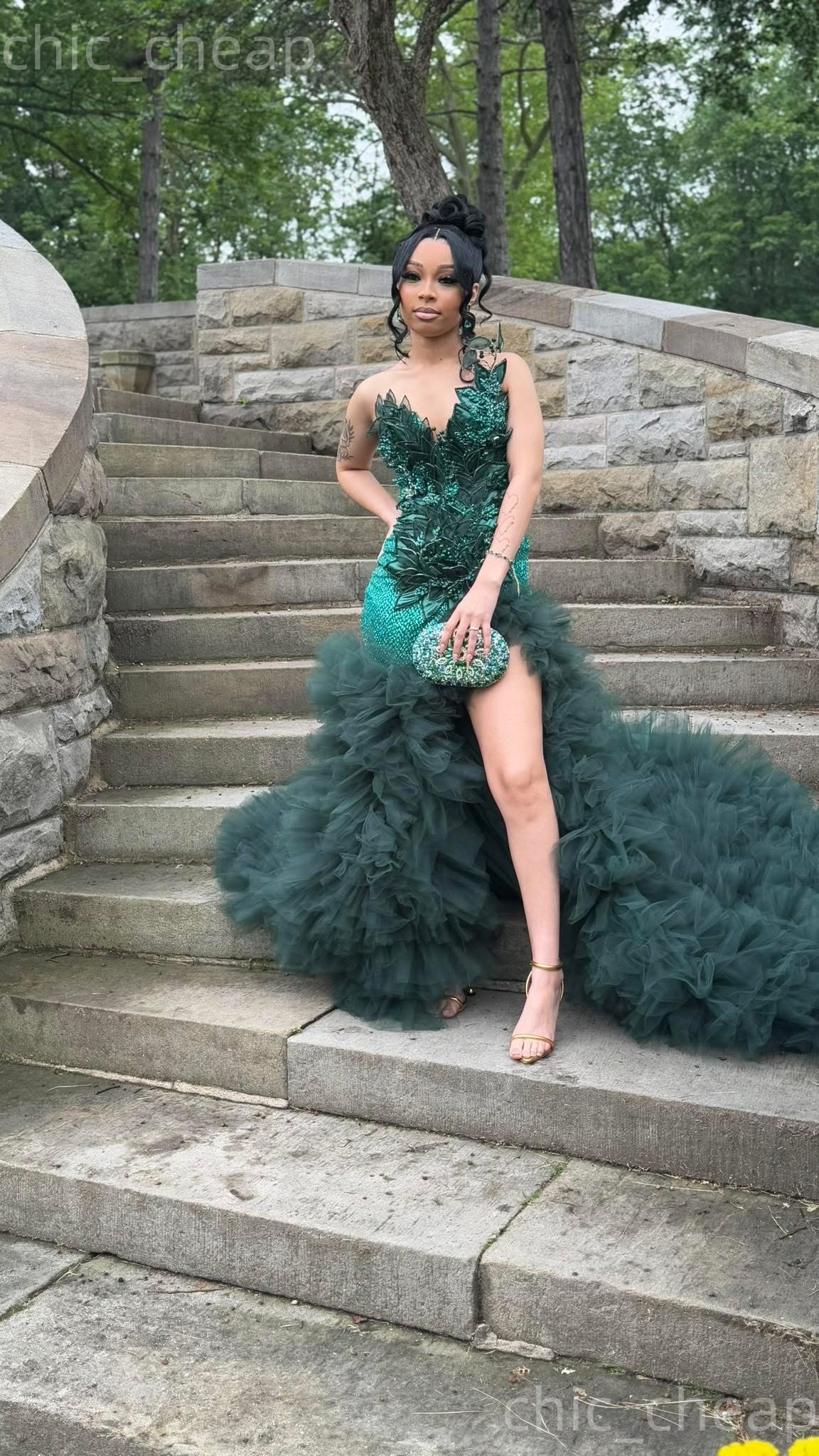 2K26 Dark Green Prom Dress 2026 Mermaid Prom Dress Sweetheart Florals Tiers Evening Dresses For Black Women Birthday Party Formal Receiption Gowns Dre