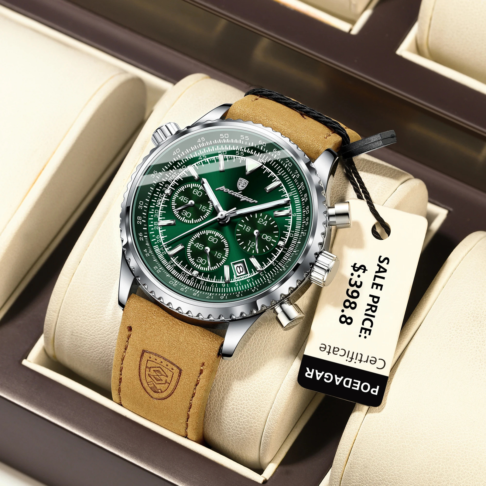 POEDAGAR y Man Watch Quartz Waterproof Luminous Date Chronograph Leather Men Wristwatch Military Sports Mens Watches Reloj 260307