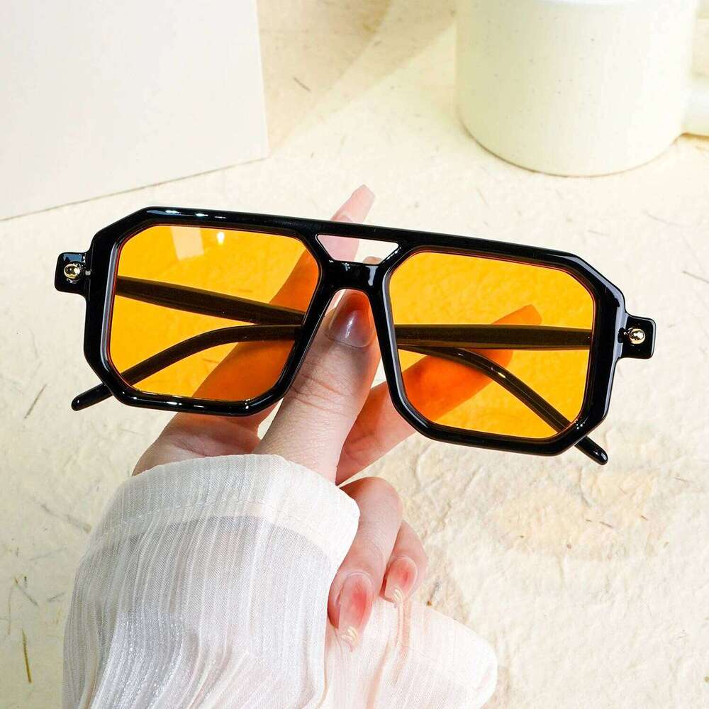 Retro Double Bridge Sunglasses, Unisex UV400 Trendy Eyewear, Stylish Streetwear & Outdoor Driving Accessory, Casual Daily Wear Z260306