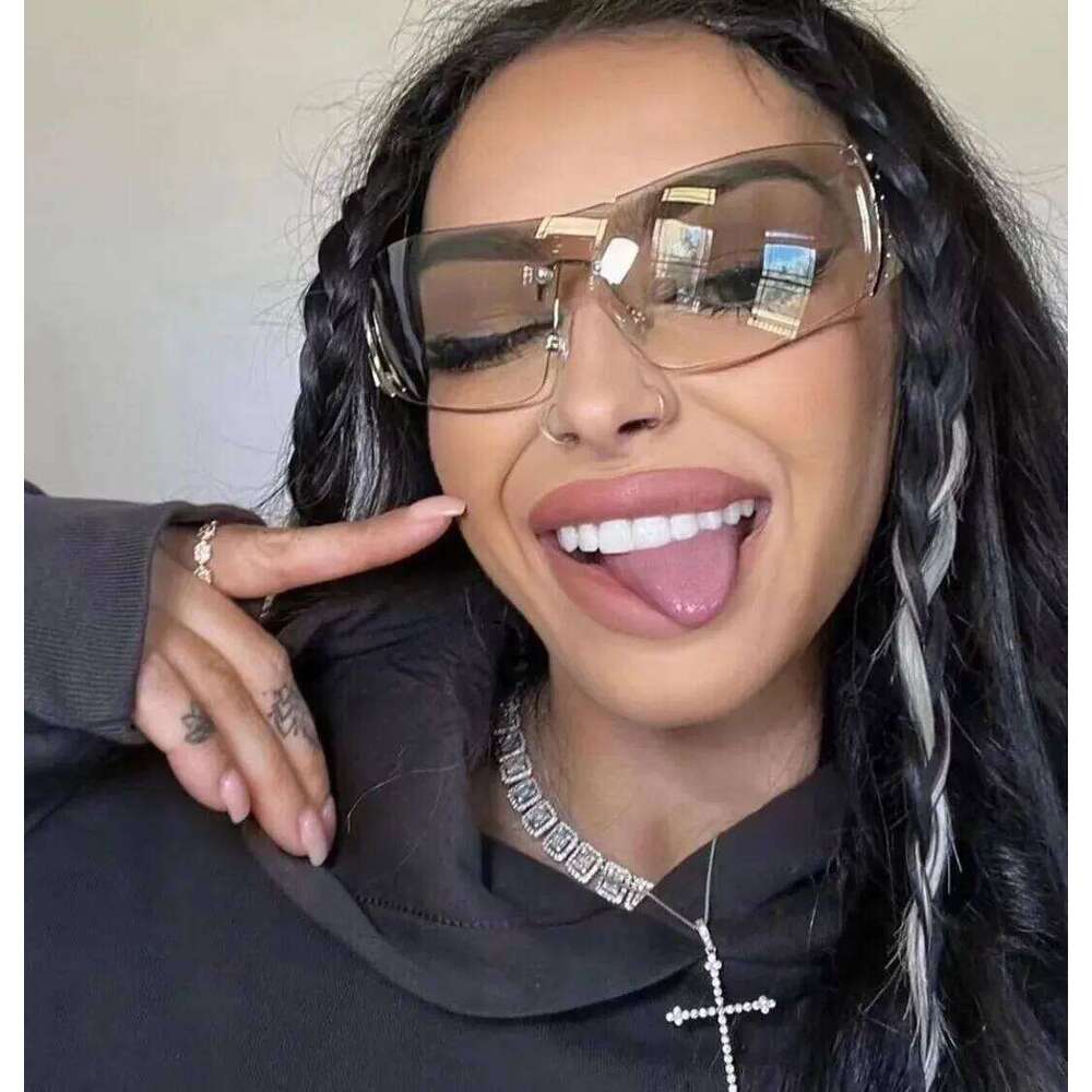 Rimless Diamond-encrusted European And American Y2k Future Technology Sports Mirror Sunglasses Z260306