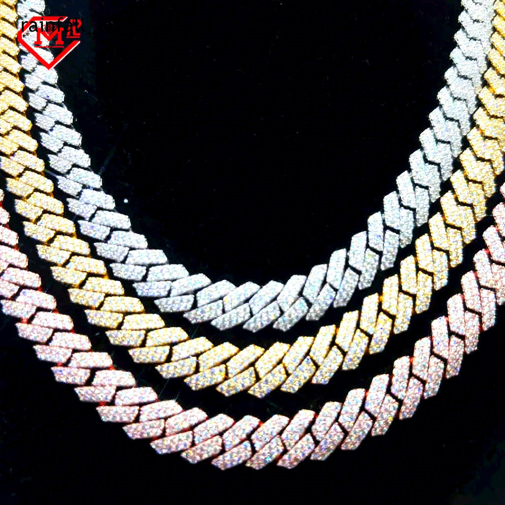 Gra Certificated Moissanite Cuban Chain 8mm 10mm 12mmm 14mm 2 Rows 925 Silver Hip Hop Moissanite Cuban Link Chain