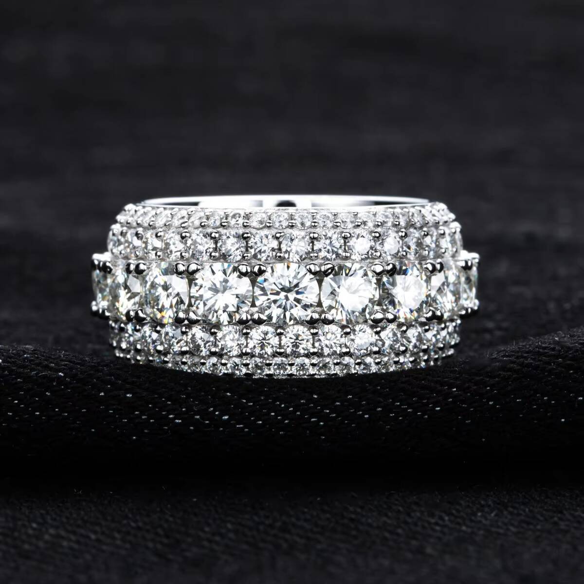 925 Sterling Silver European American Hip-hop Cuban Full Body Moissanite Mens Wedding Ring