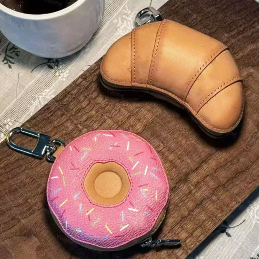 Designer Croissant Burger Donut Keychain Luxury Bag Charm Pizza Biscuit Chocolate Keychains For Women Leather Keyring Classic Letters Bag Pendant Key Chains Gift