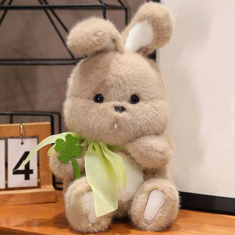 1pc 25cm/9.84in Cute Clover Ribbon Sleeping Pillow Comfort Little White Rabbit Doll Ragdoll Plush Toy R260908 - view 4