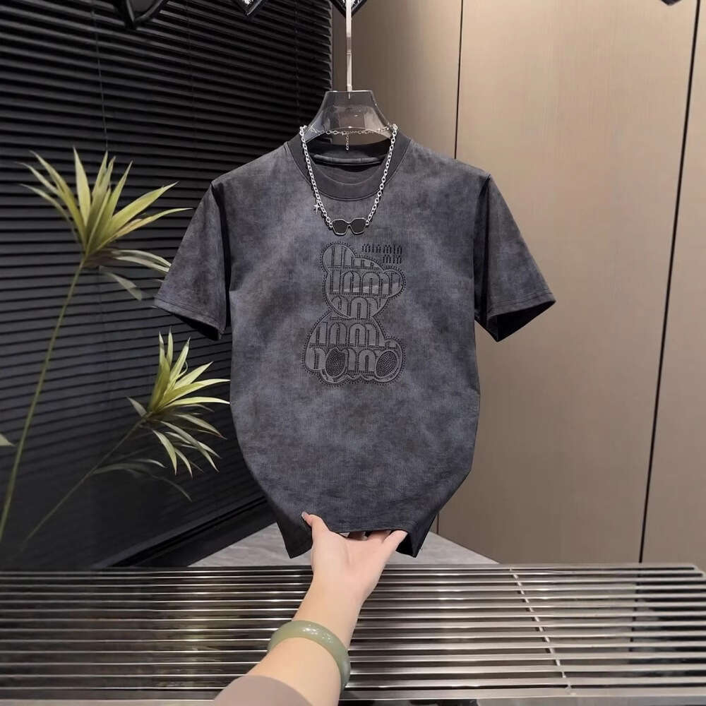 Summer New Fashion Couple Style T-Shirt With Rhinestone Print Round Neck Half Men's Casual Short Sleeve Trend Luanyun Luanyun