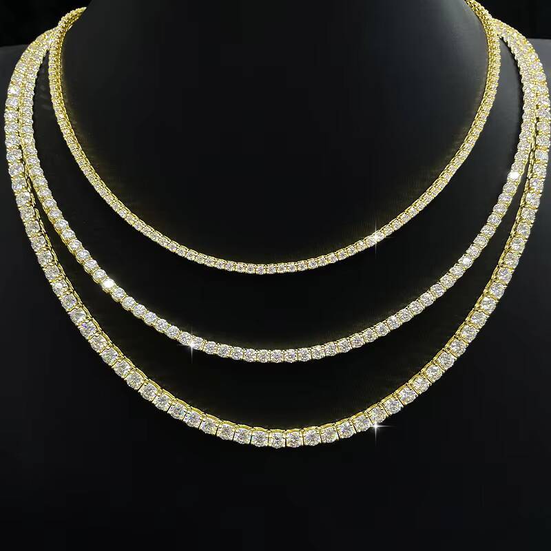 Hip Hop Moissainte Diamond 3mm S925 Tennis Chain White Gold Necklace Women Fine Jewelry With Full Diamond Moissanite Necklace