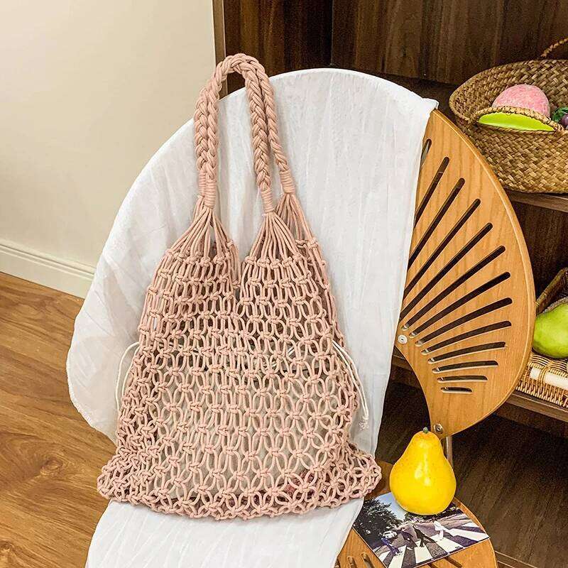 Large Summer Handmade Knitted Boho Shoulder Bag Woven Tote Beach Hollow out Women's Stylish Shopping Handbag Carrier XJ260306