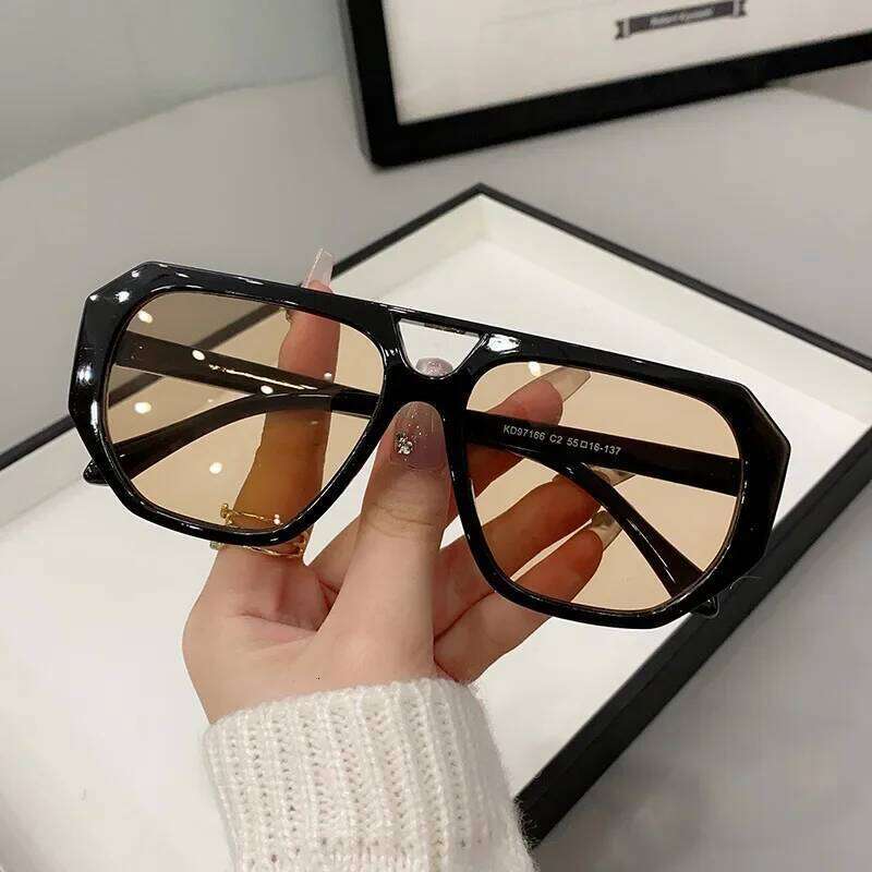 Vintage Square Sunglasses for Women Men Thick Frame Double Bridges Eyewear Female Polygon Sun Glasses Leopard Gafas De Sol Z260306