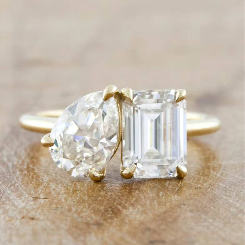 Maiyi 14K Yellow Gold 120ct Pear 175ct Emerald Mossanites Diamond Ring Gold Engagement Ring for Women