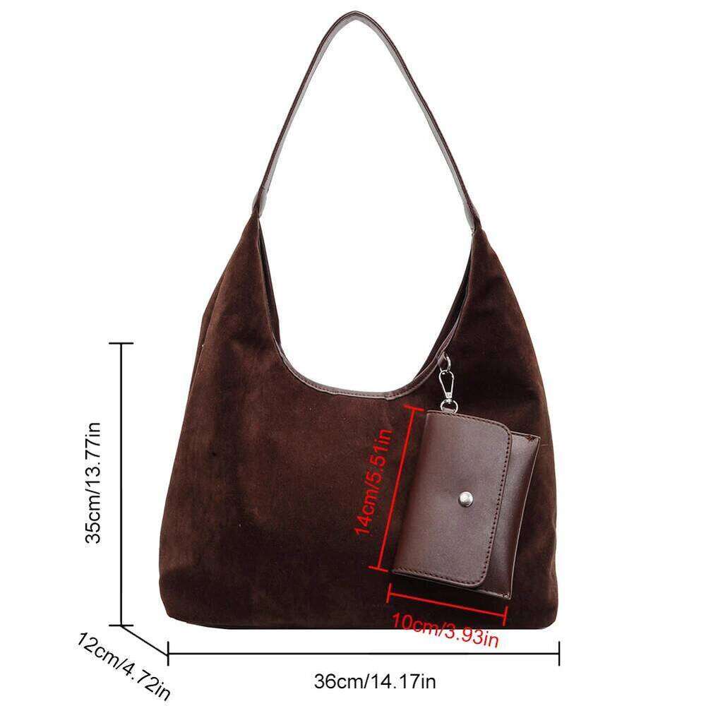 Women Suede Shoulder with Inner Pocket Hobo Magnetic Closure Large Handbag Commuting Shopping Bag XJ260306