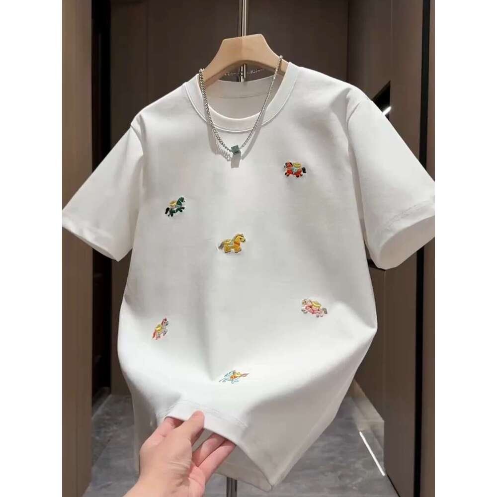 2026 Spring New Red Year Of The Horse Embroidered T-Shirt Unisex Trendy Brand Short Casual Versatile Half Sleeve Luanyun
