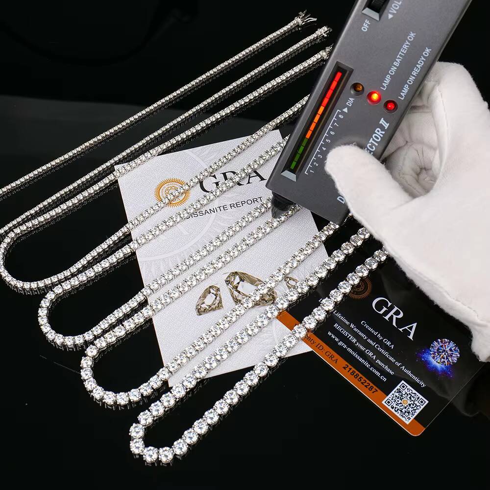 Wholesale Unisex Trendy Jewelry 925 Sterling Silver Gra Certificate Vvs 4mm Moissanite Diamond Moissanite Tennis Chain Necklace