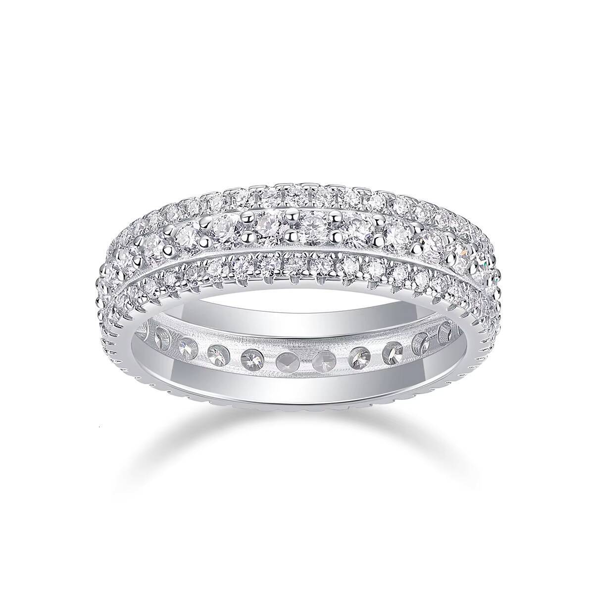 Zanlong 13251 d Color Vvs 18k Gold Plated Sterling Silver Three Row Men Women Full Eternity Stone Irregular Ring Moissanite Band
