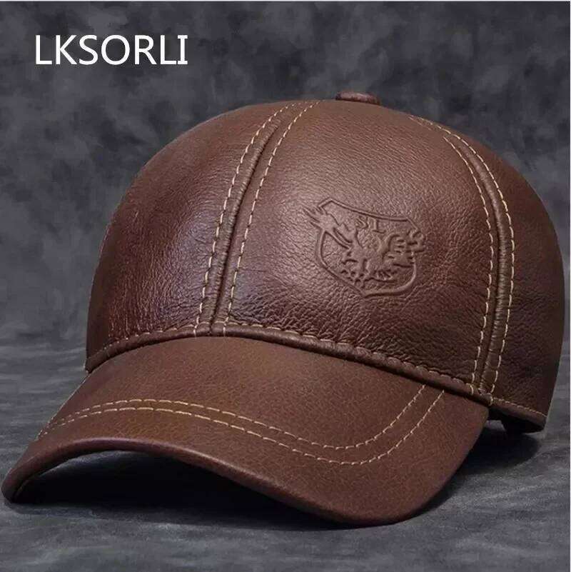 2025 Male Genuine Leather Cowhide 56-60CM Black/Brown Baseball Caps Eagle Print For Man Casual Street Gf Gorras Dad Hat Y260304