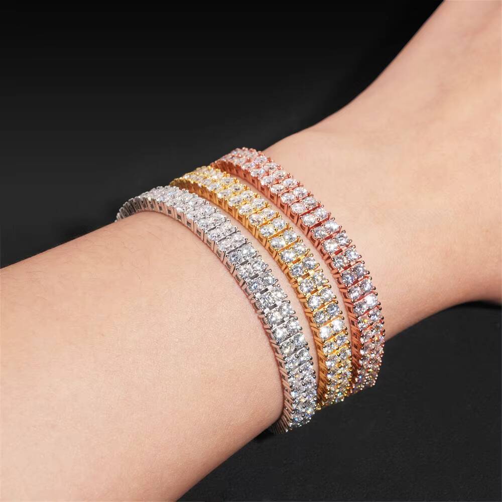 Pass Diamond Tester 6MM Two Rows 925 Silver Iced Out Hip Hop Fire Jewelry Moissanite Diamond Cluster Tennis Chain Bracelet