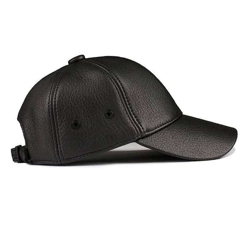 Men's Genuine Leather Hat Male Winter Real Sheepskin Casual Wear Caps Plate Baseball Cap Adjustable Y260304