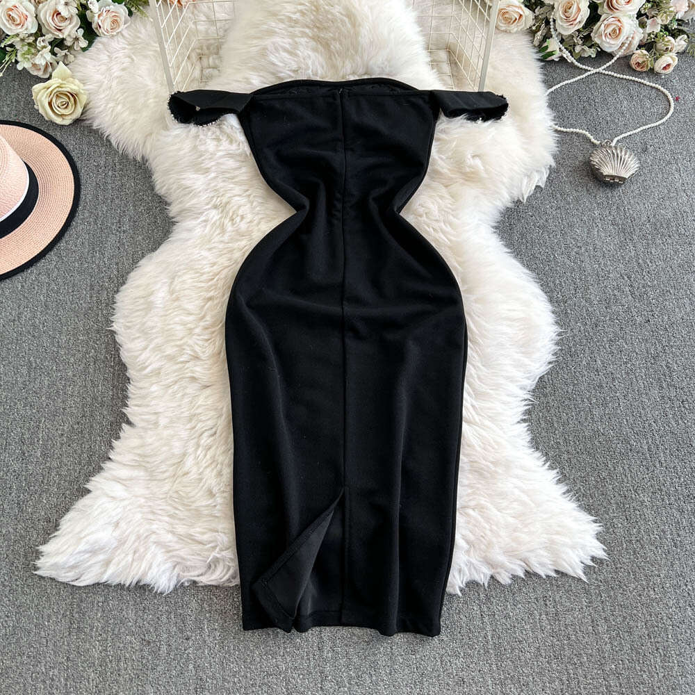 2026 designer luxury celebrity sexy strapless backless black women's dress A12 waist cinching slimming skirt