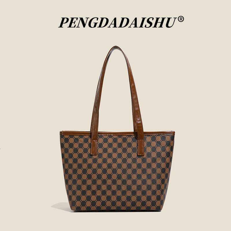 Mommy Bag Versatile Plaid Soft Leather Single-Shoulder Bag, Large Capacity Tote for Work and Commuting, Stylish Women's Handbag XJ260306