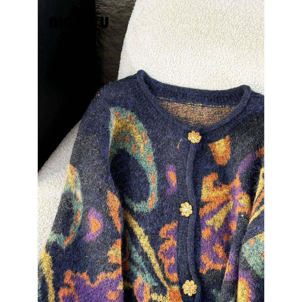 Autumn Retro Sweater Cardigan Women Korean Fashion Thick Metal Embroidery Knitted Gentle Vintage Clothes AKIKIYU