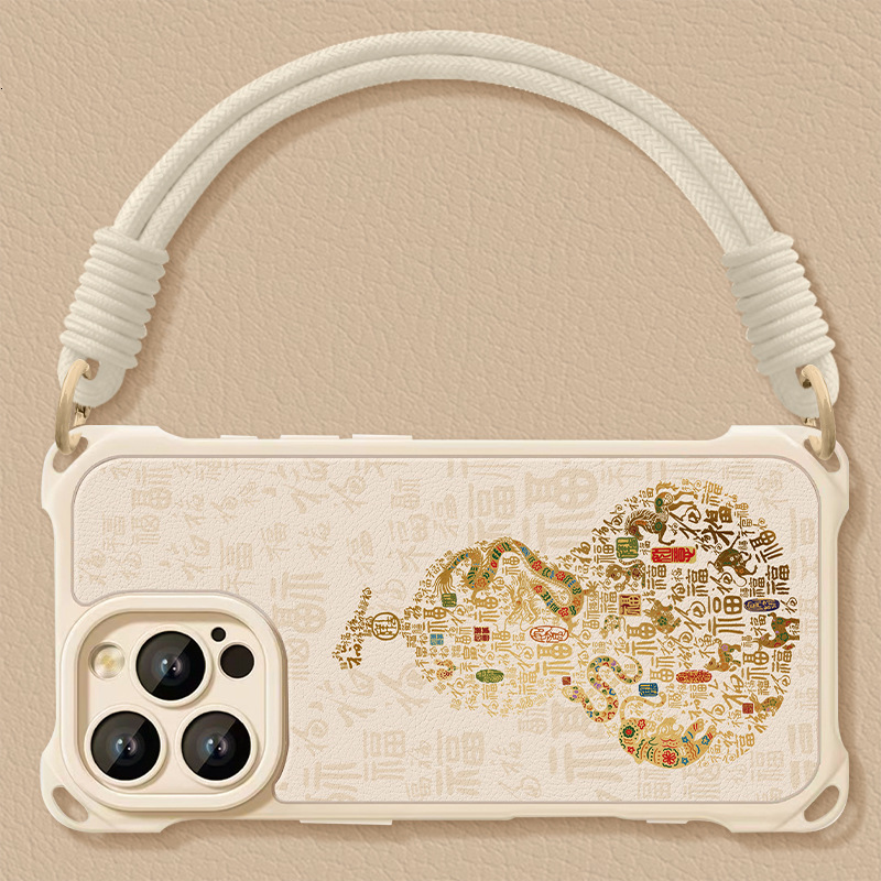 Bai Fu Gourd is suitable for Apple 17 Pro Max phone case, iPhone 14 silicone, 15 with four-corner lanyard, 16 in Chinese style, 13