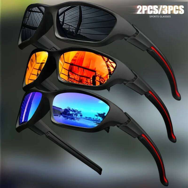 2/3pcs Men'S Sport Outdoor Protective Sunglasses Glasses Set TAC Lenses Polarized Anti-Glare Coating for Driving Z260306