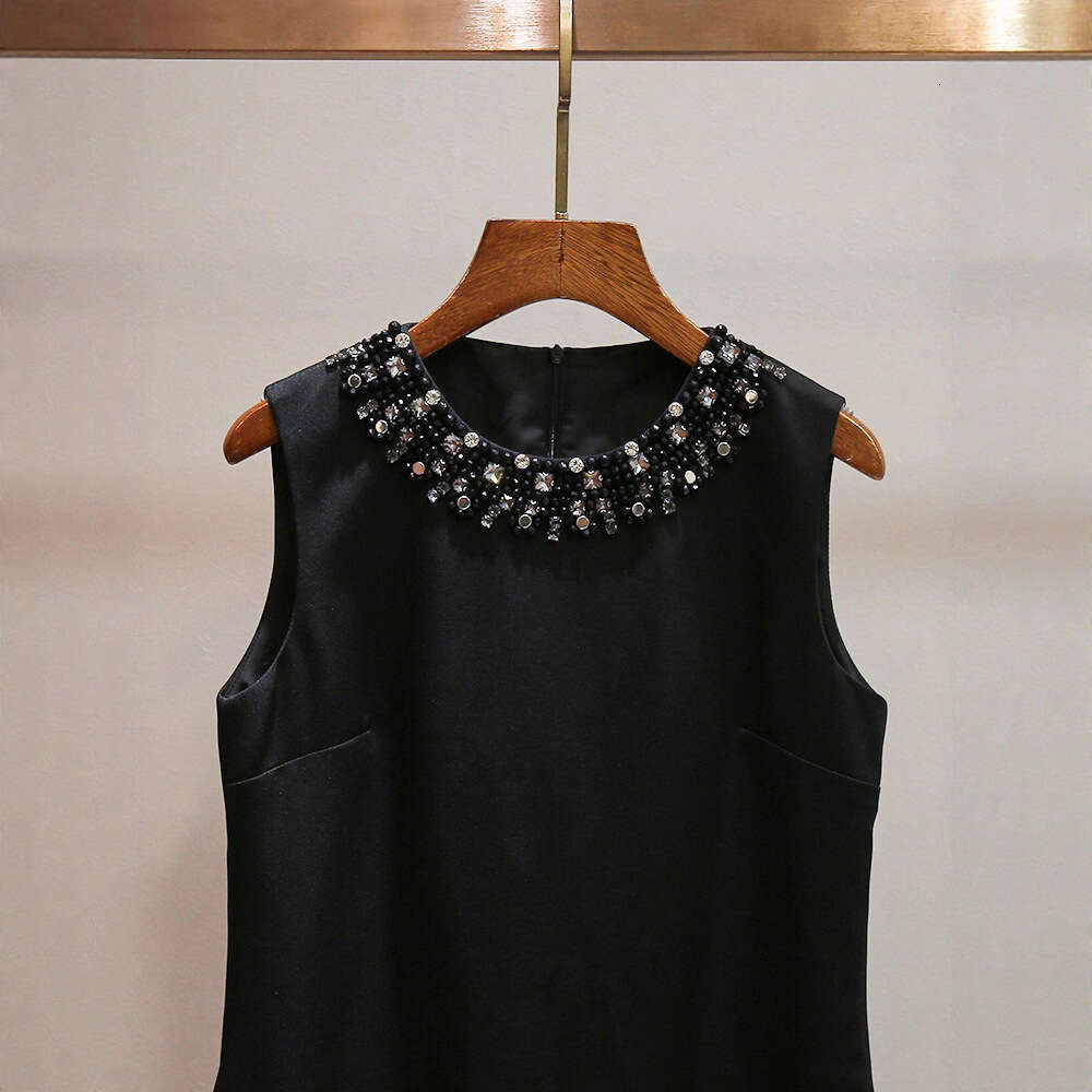 2026 Spring and Summer New High end Elegant Round Neck Thick Beaded Sleeveless A-line Slimming Dress for Children