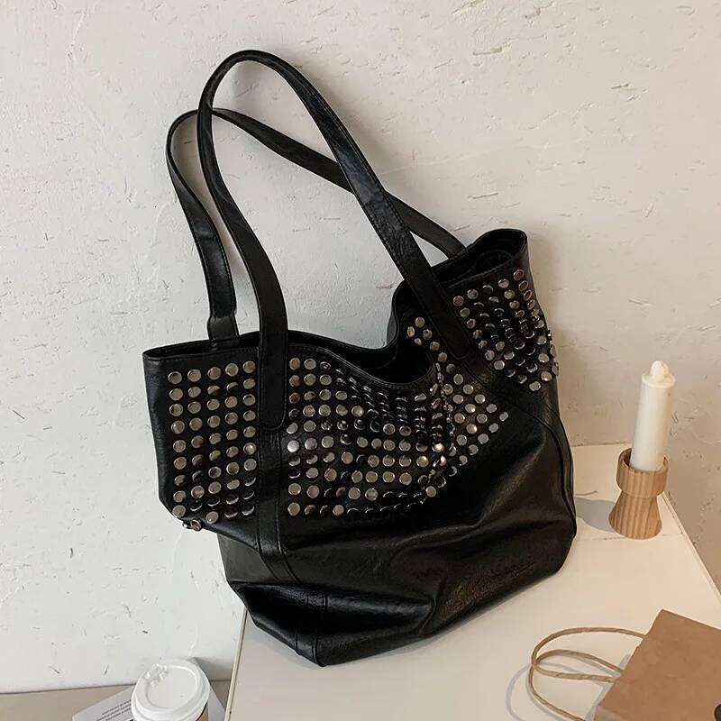 Fashion Rivet Tote Bag 2026 New Women Large Capacity Shopping Handbags Temperament Versatile PU One Shoulder Underarm Bags XJ260306