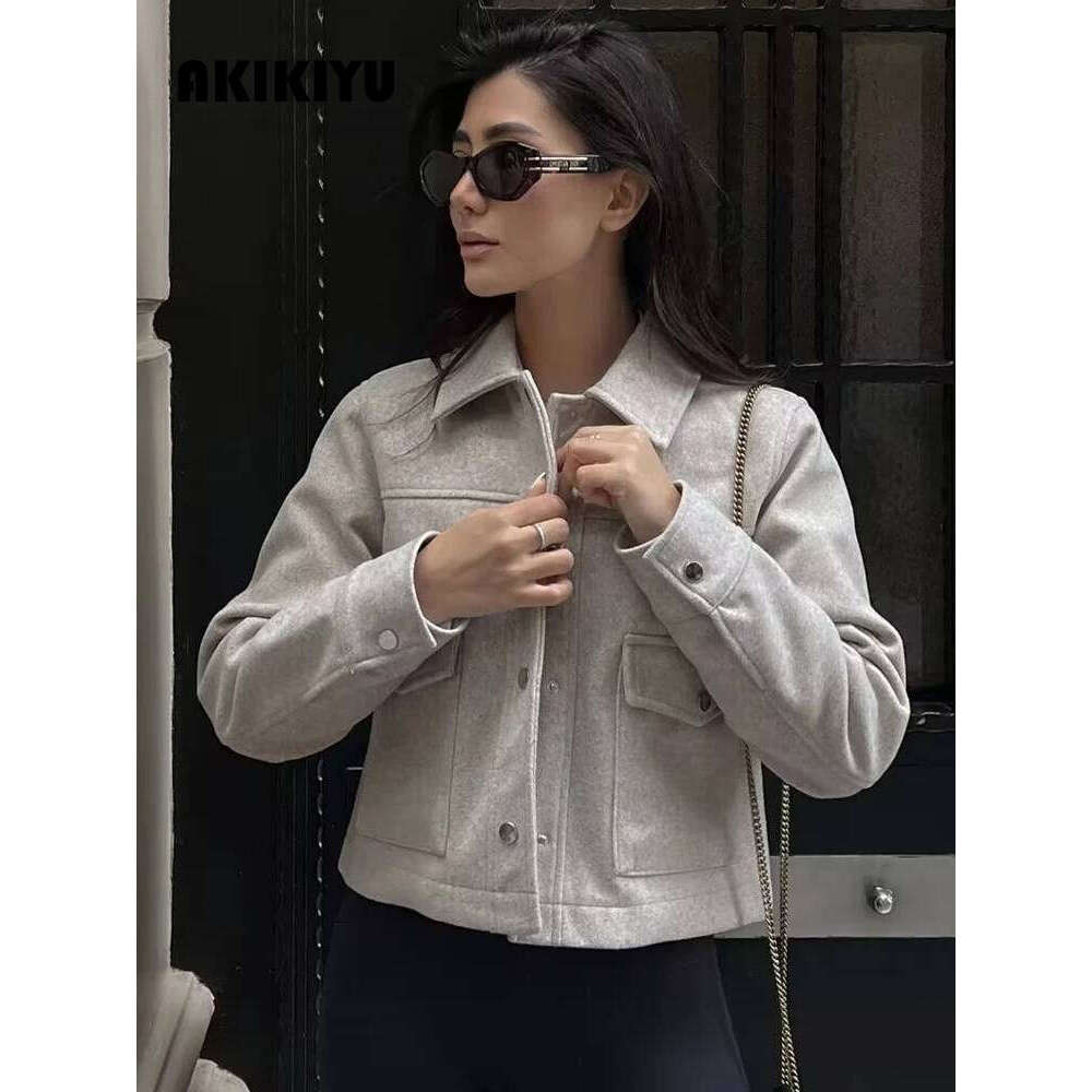 Jackets For Womens Autumn Fashion Solid Front Pockets Button Long Sleeve Jacket Elegant Woman Casual Outerwear Coat AKIKIYU