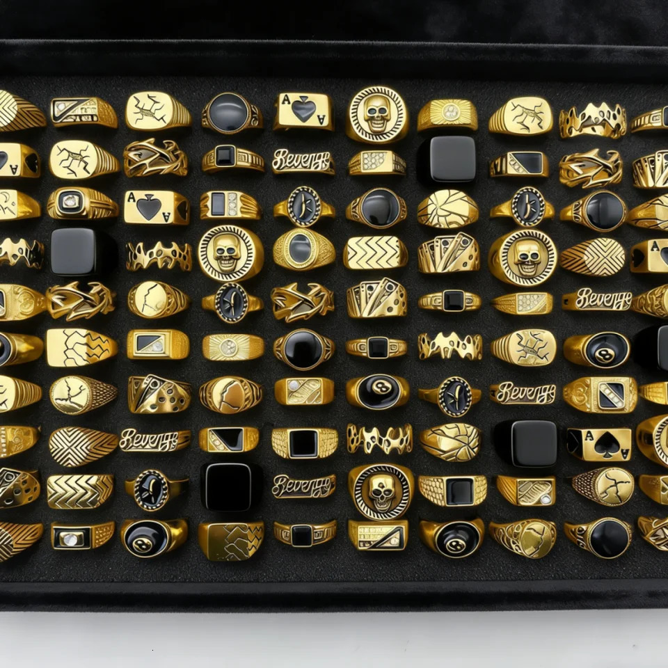 6/8/12/24/36/48/100Pieces Vintage Punk Geometry Square Rings Set For Women Men Mix Style Retro Skull Eye Finger Jewelry Party 260303