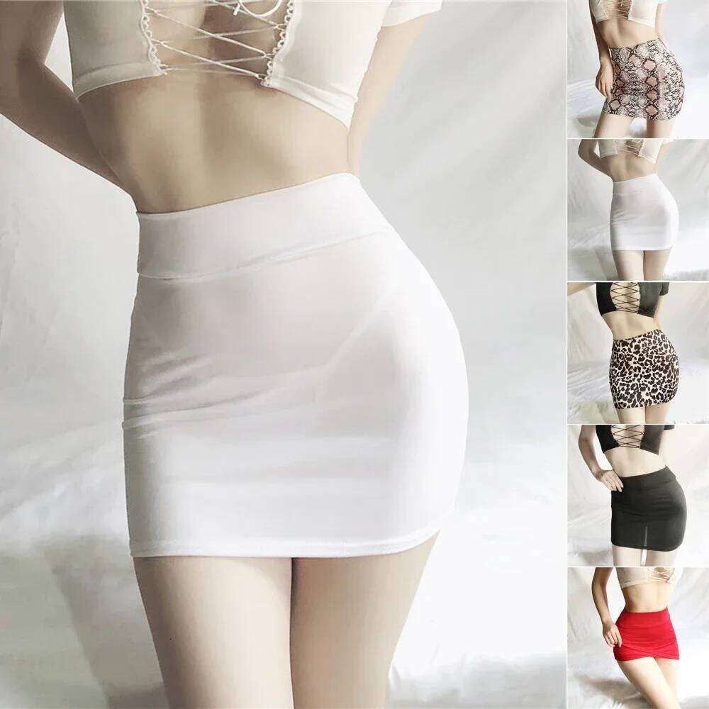 Women Ultra-Thin Shiny Sheer Mini Skirt Sexy Stretch Mesh Bodycon Lingerie Smooth See Through Nightwear Cosplay XJ260309