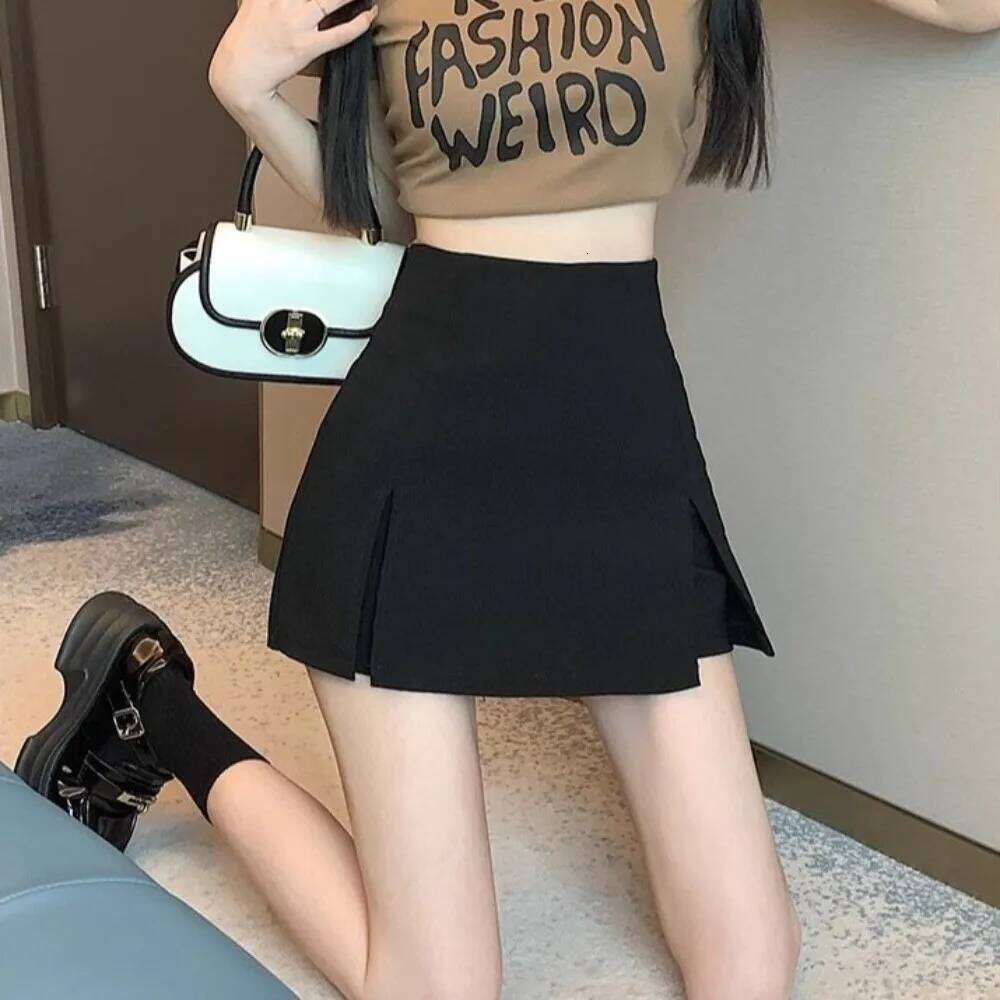 Solid Color High Waisted XS/S/M/L/XL Slit Anti Slip Wrap Around Slimming Design A-Line Skirt Spring Season XJ260309