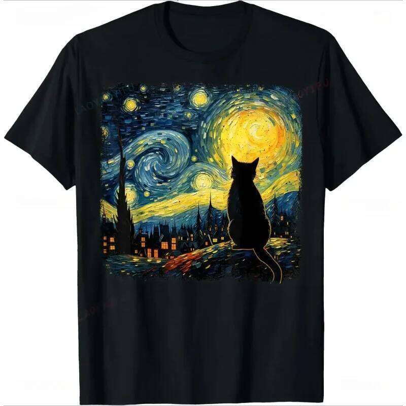 Novelty Creativity Van Gogh for Cat Lover T Shirts Meme Tee Women Men Cotton Summer Harajuku Oversized Loose Streetwear XJ260306