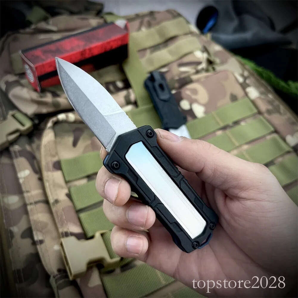 NEW 1190 Jens Anso pocket knife Kapsule OTF Tactical Pocket Knife 1.9 Stonewashed Spear Point Blade Black Nylon Fiber Handles Outdoor Hunting Survival