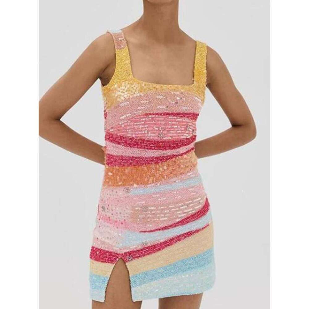 Muse Elegant Lady Fit Banquet Short Fashion Sequins Sleeveless Halter Evening Summer New Women High Waist Wrap Hips Dress