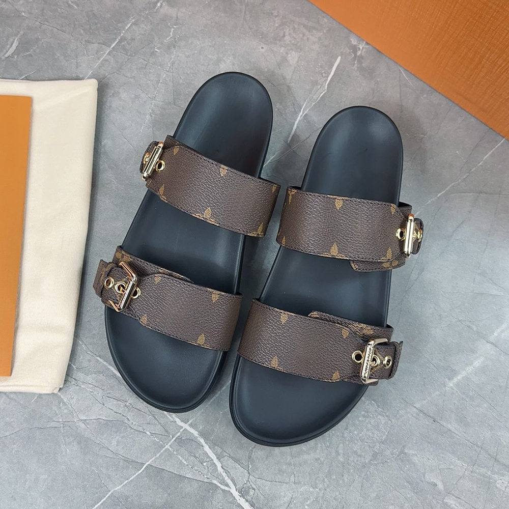 Designer sandals women slides slippers casual platform buckle sandal luxury pool pillow mules shoes summer beach sliders genuine leather ladies flats