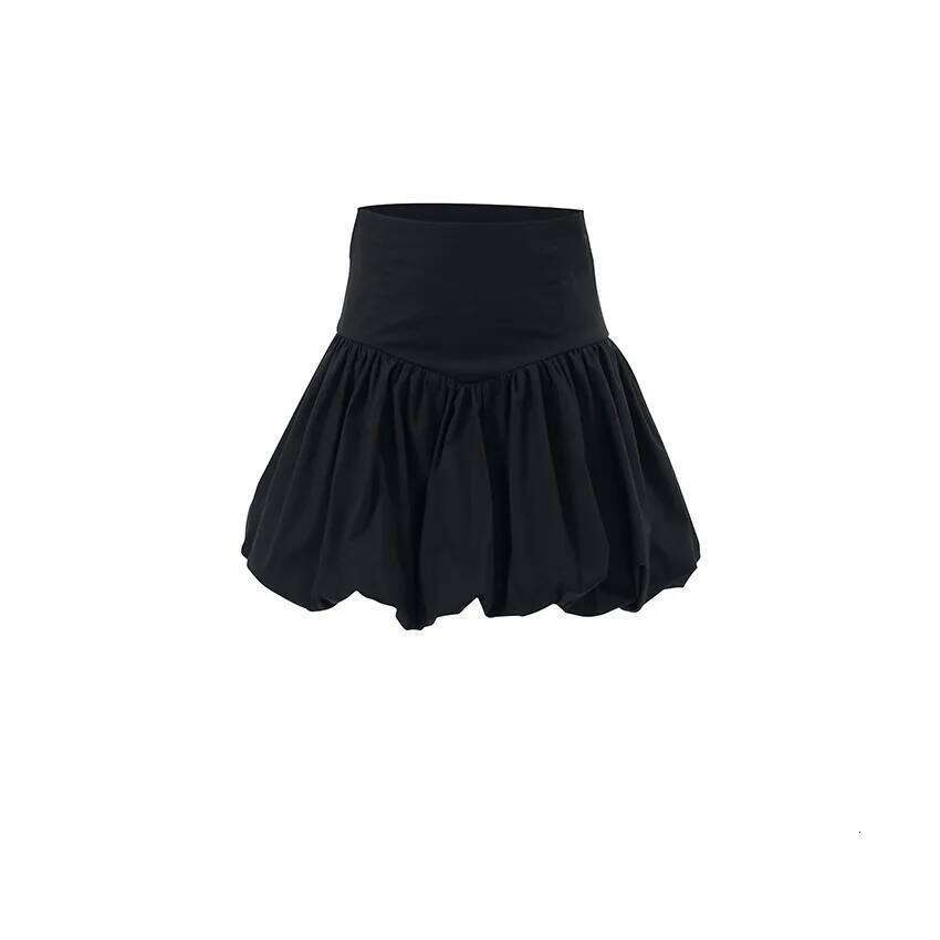 2025 100% Cotton Vintage Chic Women Pleated Bubble Mini Casual Solid Puff Balloon A-line Skirt Hotsweet Fashion Streetwear XJ260309