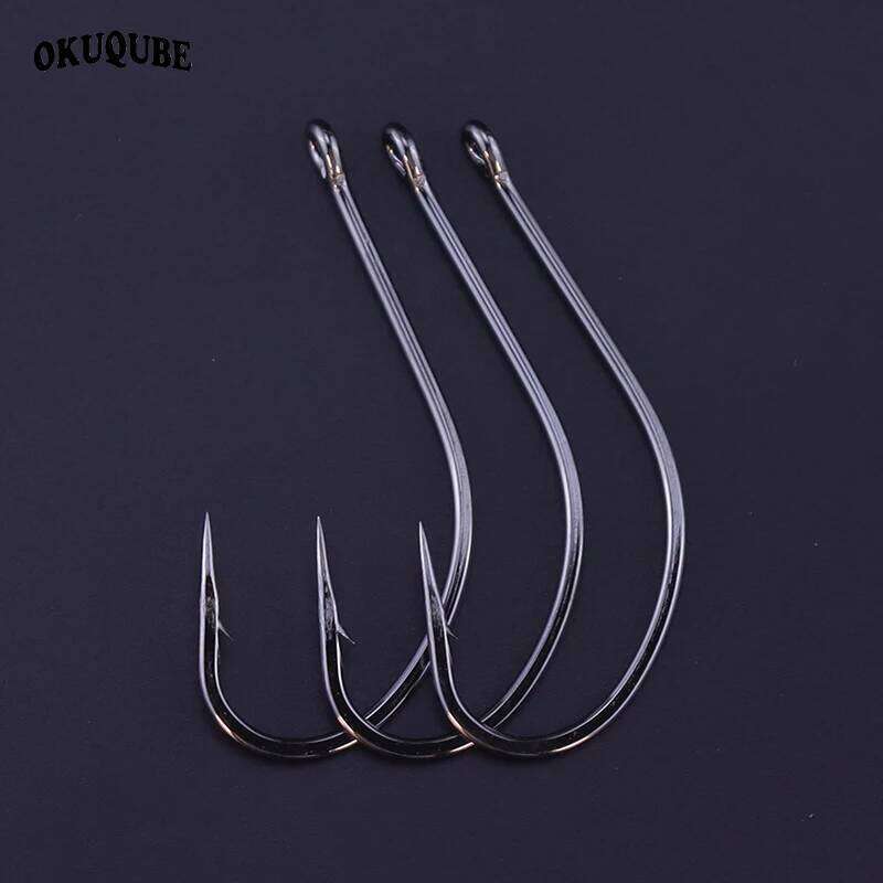 50pcs/lot Hooks High Carbon Stainless Steel Black Coating Flattened Sharp Barbed Fishhooks For Fresh&Saltwater Fishing S260305